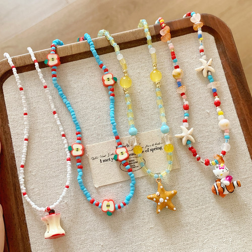 海边度假多巴胺橘子海星彩色串珠项链女高级感颈链锁骨链夏天配饰