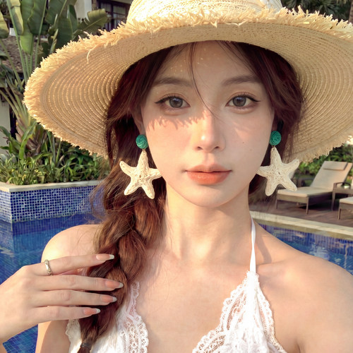 海岛风草编海星耳环女夏天