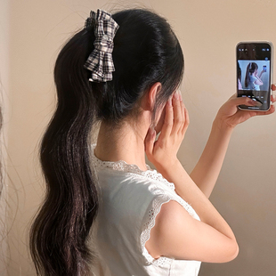 韩系学院风格 子蝴蝶结香蕉扭扭夹女慵懒风复古发夹后脑勺竖夹大号