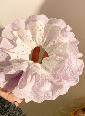 温柔紫色蕾丝双层大肠发圈女高级感气质头绳发饰扎头发丸子头超大