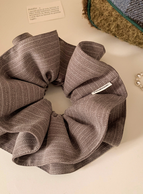 韩系慵懒风灰色条纹双层大肠发圈女复古百搭头饰发绳扎头发丸子头