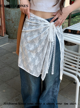 韩版白色蕾丝系带屁帘女百搭小众设计高级叠穿下摆遮臀新款半身裙