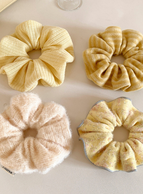 慵懒又温柔~黄色毛绒大肠发圈合集女高级感扎头发丸子头发绳头饰