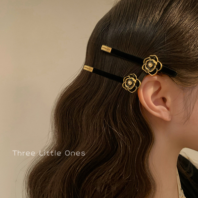 法式复古黑色山茶花珍珠发夹