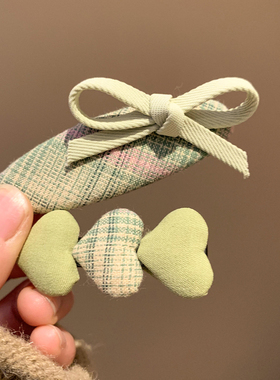 韩系绿色爱心蝴蝶结发夹边夹侧边刘海夹女高级感头饰鸭嘴夹发卡