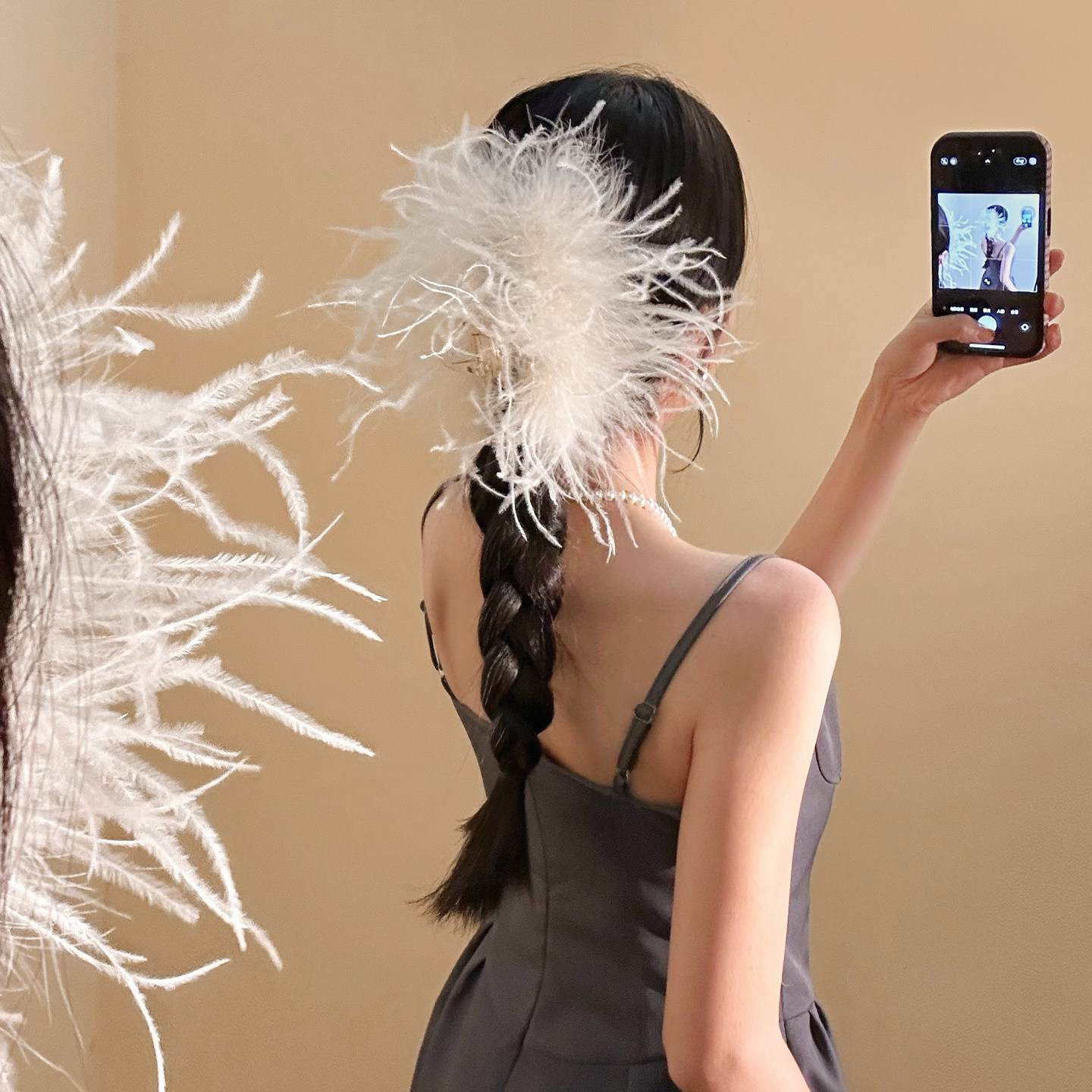 超仙白色鸵鸟毛抓夹发量大发夹