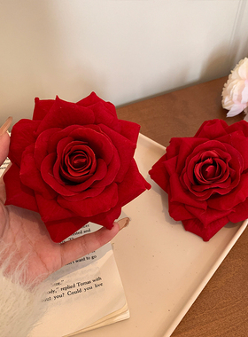 干枯玫瑰发夹女红色花朵侧边发卡头饰发饰法式复古大号高级感海边