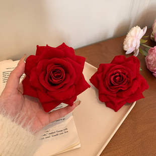 干枯玫瑰发夹女红色花朵侧边发卡头饰发饰法式复古大号高级感海边