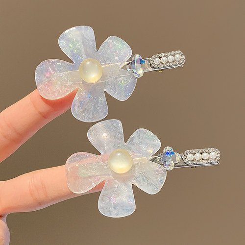 韩系珠光炫彩花朵珍珠发夹边夹