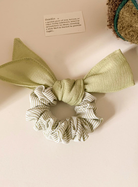 小众温柔绿色条纹蝴蝶结小肠发圈女气质韩系清新头绳发饰扎头发
