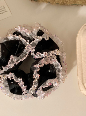黑色丝绒蕾丝双层大肠发圈女高级感发绳韩系复古扎头丸子头头饰