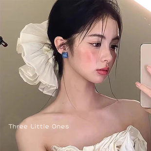 温柔奶白色网纱大肠发圈女高级感百搭头饰超大号发绳新娘伴娘 法式