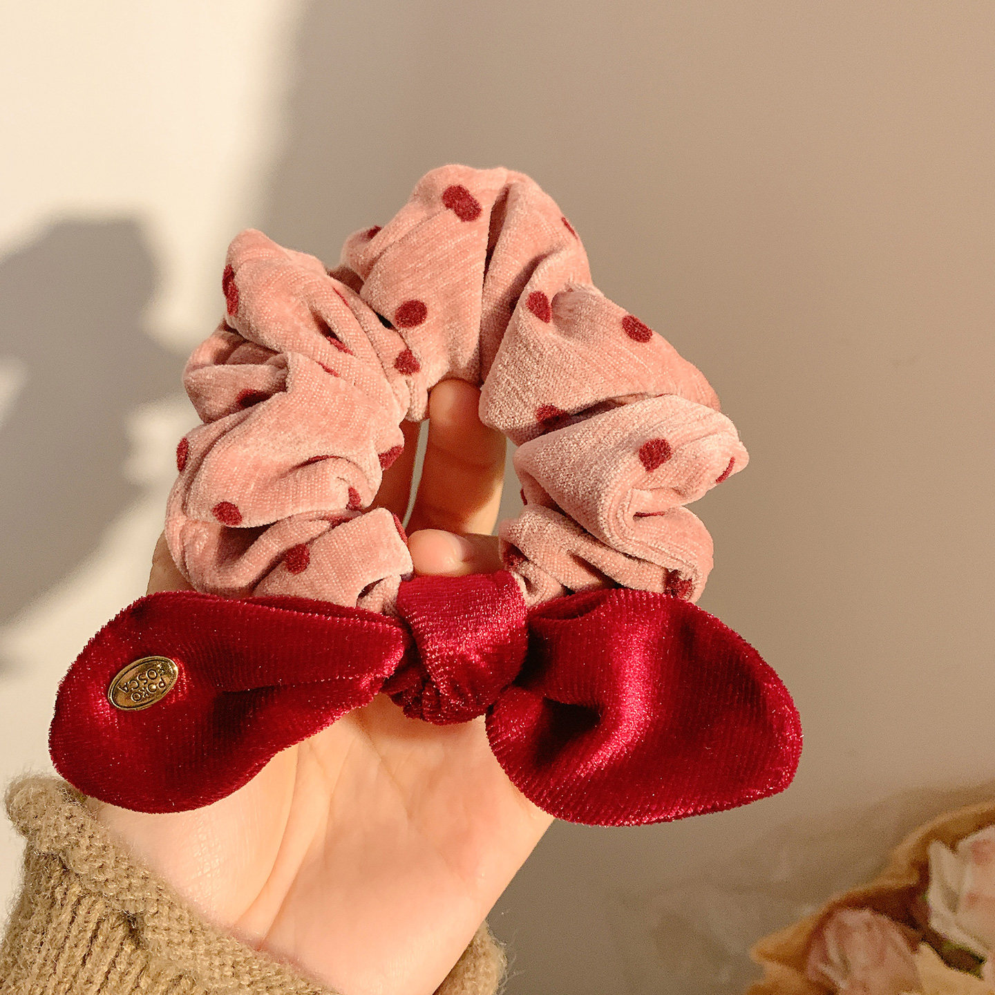 莓莓果酱~粉色波点丝绒蝴蝶结大肠发圈女可爱新年头饰发绳扎头发,饰品/流行首饰/时尚饰品新,发饰,淘宝优惠券,粉丝福利购,淘宝优惠卷