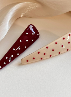 复古红色波点发夹边夹侧边发卡女高级感韩系头饰刘海碎发鸭嘴夹