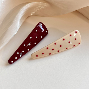 复古红色波点发夹边夹侧边发卡女高级感韩系头饰刘海碎发鸭嘴夹