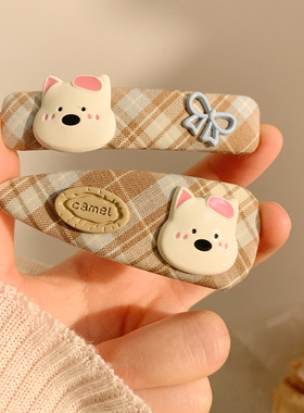 可爱小狗蝴蝶结布艺发夹女高级感边夹侧边刘海碎发BB夹子发卡头饰