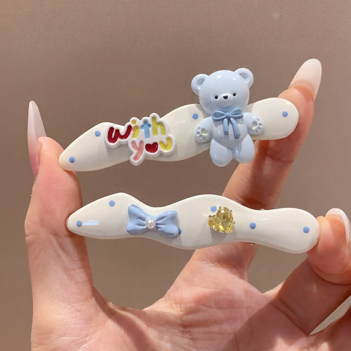 可爱蓝色小熊蝴蝶结发夹边夹侧边