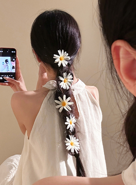 超仙森系小清新雏菊花朵编发发夹女刘海侧边夹子头饰发卡海边拍照