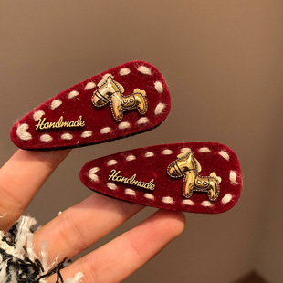 气质复古红色小马发夹边夹侧边发卡女高级感刘海夹圣诞新年头饰