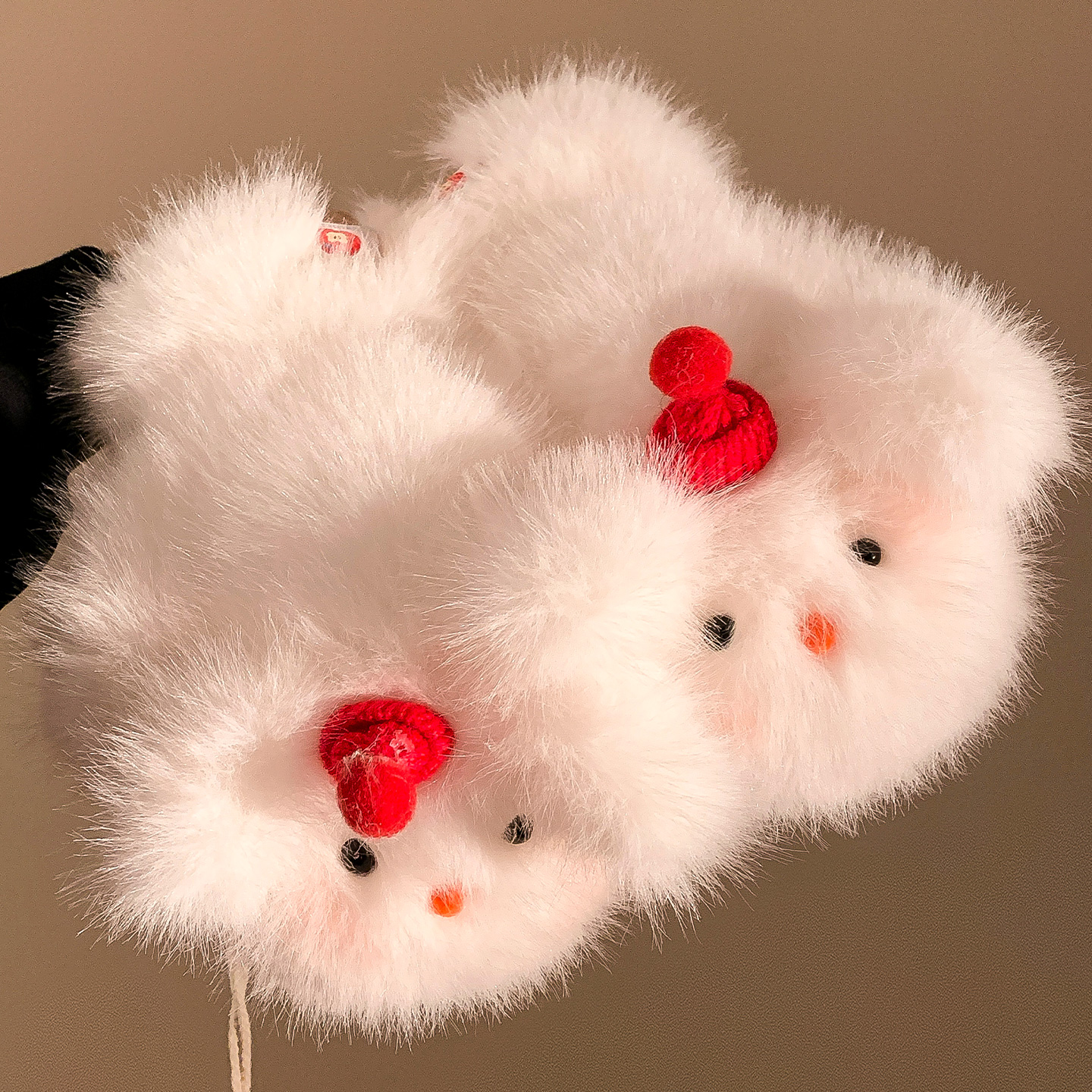 可爱甜美红帽子小狗毛绒全包手套