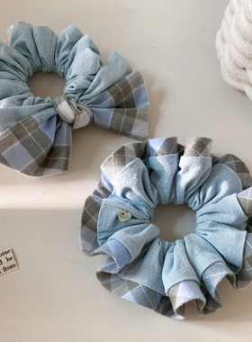 慵懒风蓝色布艺大肠发圈女高级感韩系头饰百搭发绳扎头发气质复古
