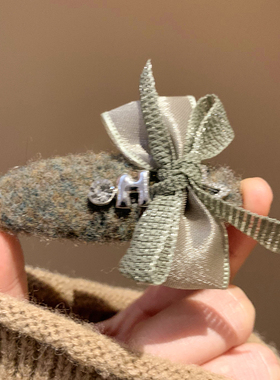 气质绿色蝴蝶结毛呢发夹边夹侧边发卡女小众复古头饰碎发刘海夹