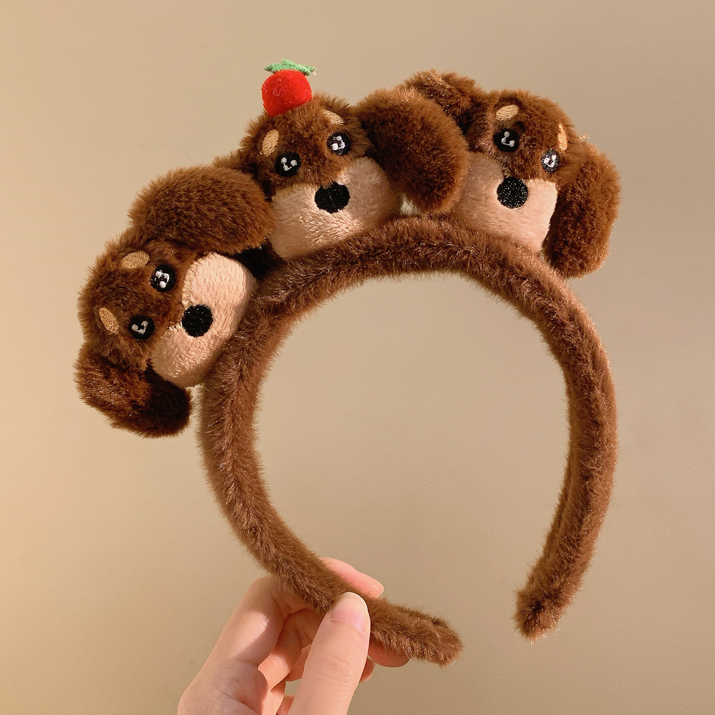 可爱咖色小熊毛绒发箍