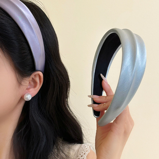 韩系高级感蓝色缎面发箍女高颅顶头箍日常外戴洗脸压发百搭发饰