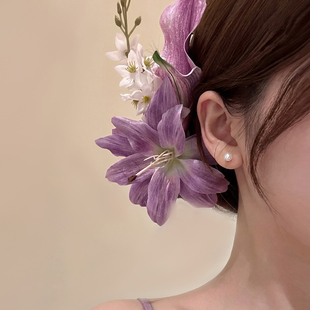 鸢尾紫香~新中式紫色花朵流苏发夹女古风旗袍侧边夹头花发卡发饰