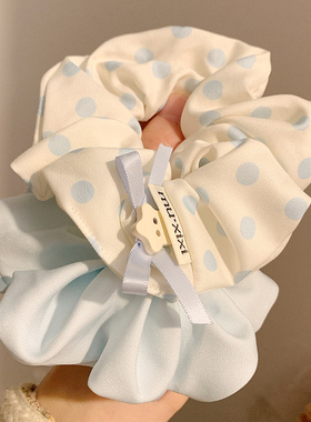 韩系蓝色波点大肠发圈女高级感慵懒风扎头发低马尾发饰简约头绳