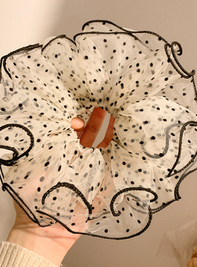 法式黑色波点大肠发圈女高级感慵懒风头饰扎头发丸子头大号发绳