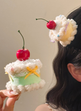 甜甜纸杯蛋糕~可爱樱桃发夹生日帽子头饰Lolita小礼帽拍照氛围感