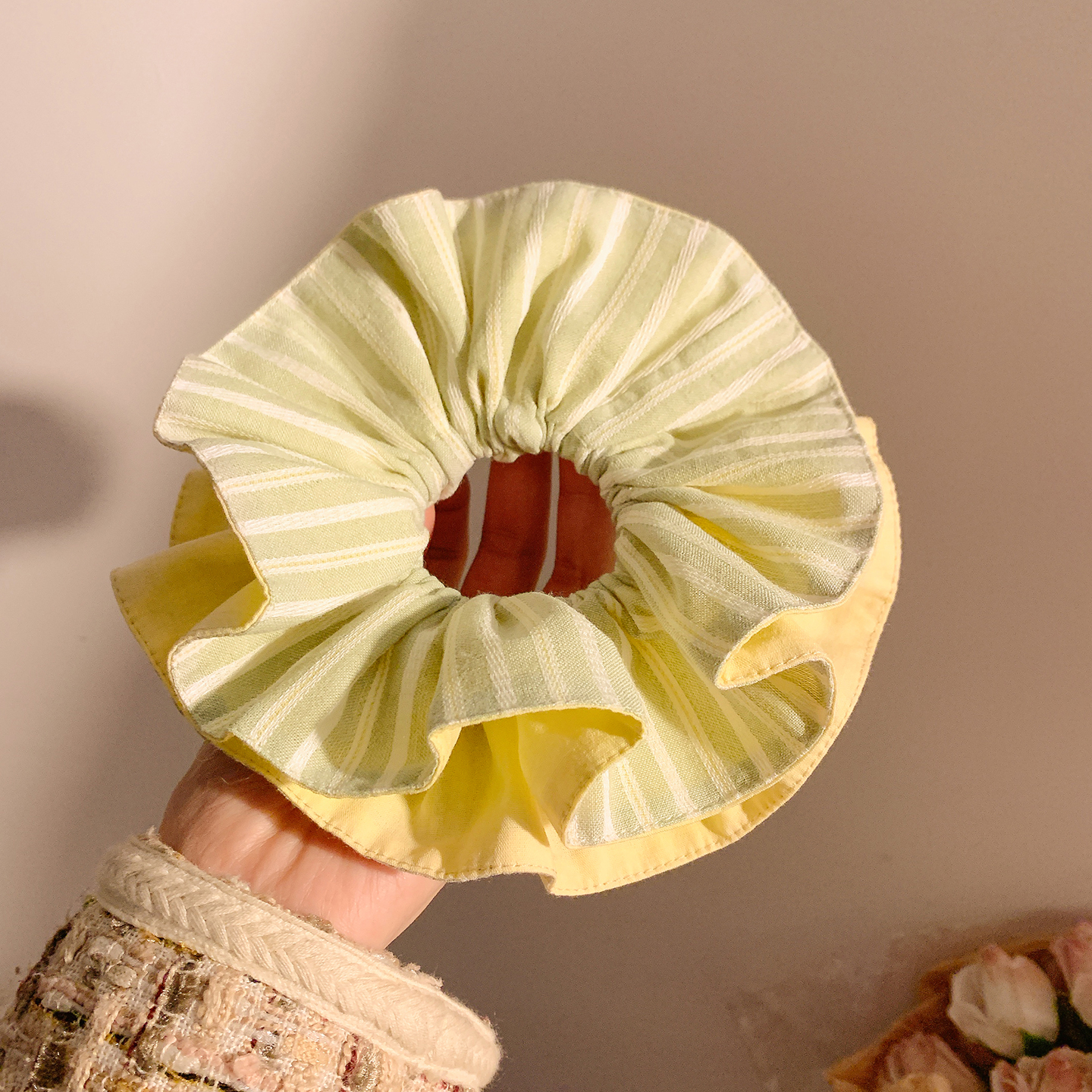 黄瓜味~黄绿色条纹双层大肠发圈