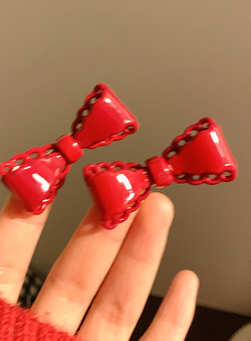 红色蝴蝶结发夹女高级感刘海侧边夹发卡头饰新年发饰头饰2024新款