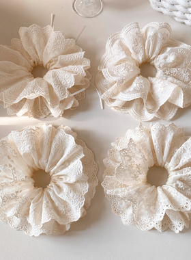 法式气质白色蕾丝大肠发圈女重工复古高级感温柔头绳发饰扎头发