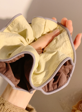 淡黄色布艺双层大肠发圈女韩系复古温柔头绳发饰扎头发丸子头超大