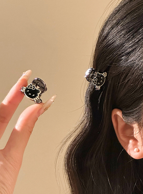 韩系可爱黑色Kitty猫发夹女高级感夹子头饰碎发刘海边夹侧边发卡