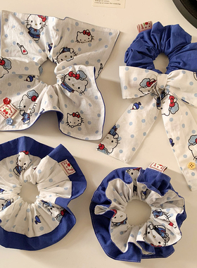 可爱蓝色Kitty波点扎发大肠发圈女百搭高级感超大丸子头发饰头绳