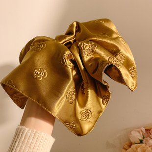 提花方巾大肠发圈女高级感头饰超大方形发绳新款 月夜鎏金 新中式