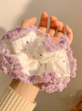 韩系气质紫色波点褶皱大肠发圈女高级感小众绝美头饰丸子头发绳