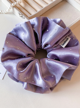 温柔紫色烫钻缎面双层大肠发圈女高级感气质头绳超大扎头发发饰