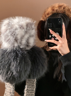 韩系时髦灰色毛绒系带耳罩女冬季加厚保暖防风防寒护耳包耳暖骑行