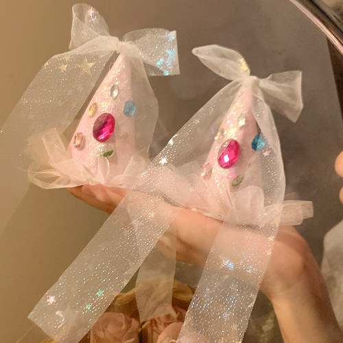 甜心公主~生日帽水钻发夹网纱