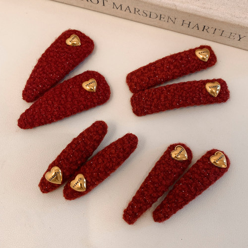 气质简约ins红色爱心发夹