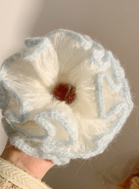 高级感白色毛线针织双层大肠发圈女秋冬丸子头发绳慵懒风韩系头饰