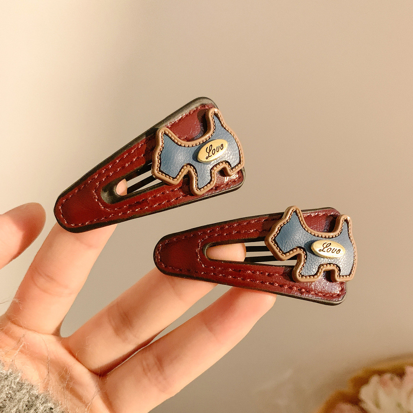 韩国复古百搭皮质小狗发夹