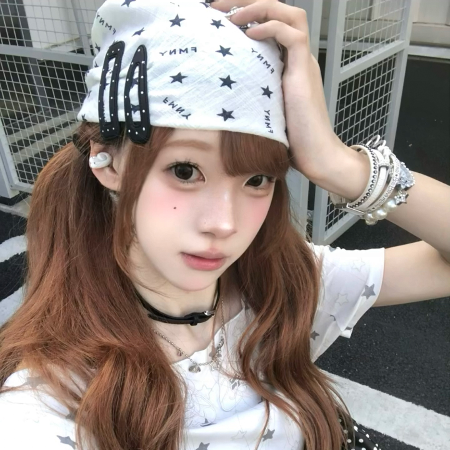 韩系棉麻星星印花包头头巾女y2k