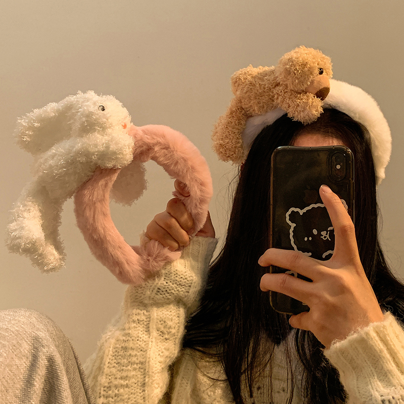 兔be fine~卡通可爱毛绒小熊兔子洗脸发箍女化妆敷面膜头箍发饰
