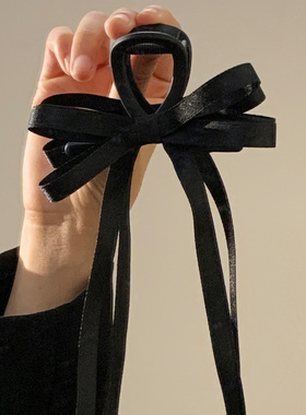 高级感黑色蝴蝶结飘带抓夹女后脑勺鲨鱼夹半扎发头饰盘发发卡发夹