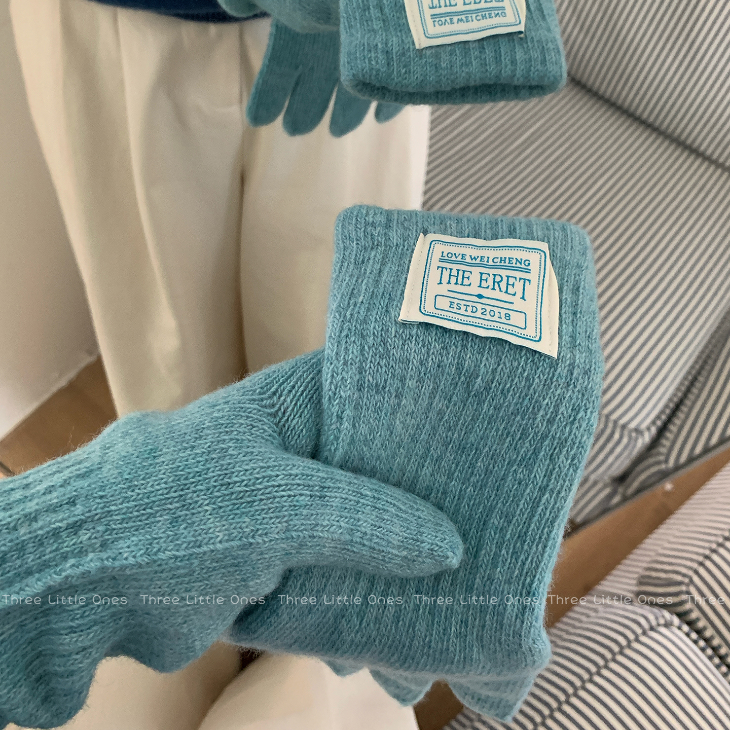 韩系毛线针织五指保暖手套